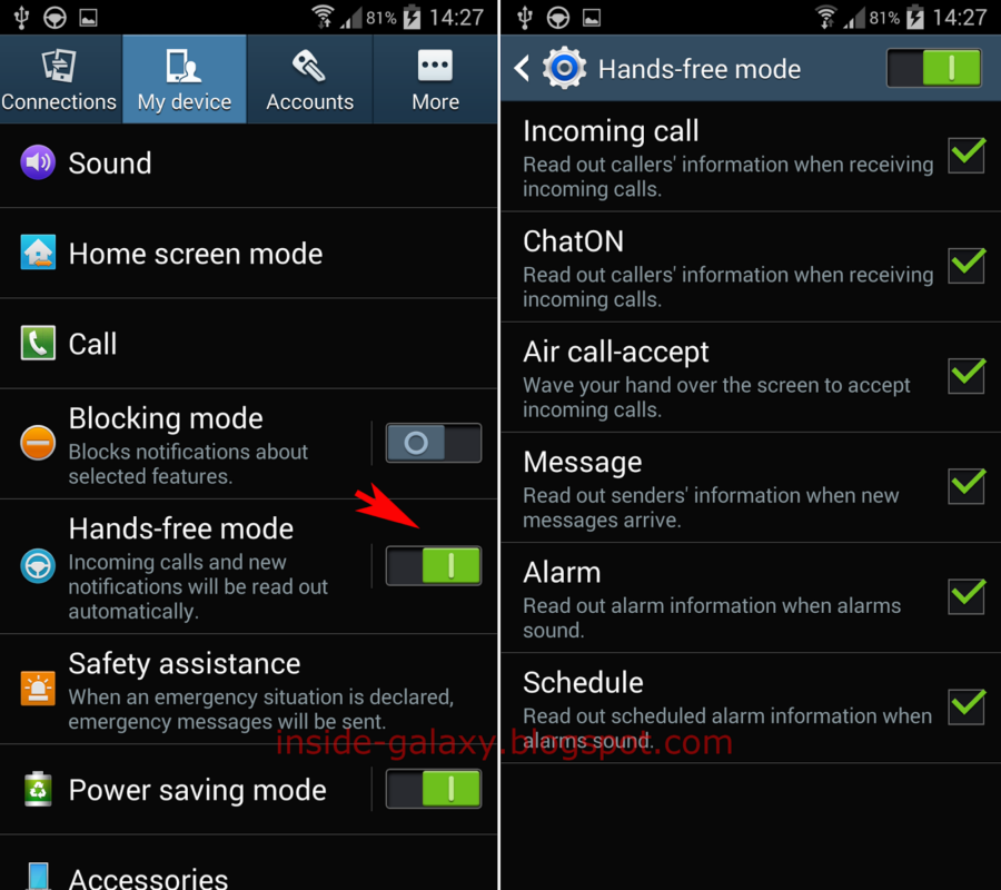 Turning off Hands-Free Mode on Your Device